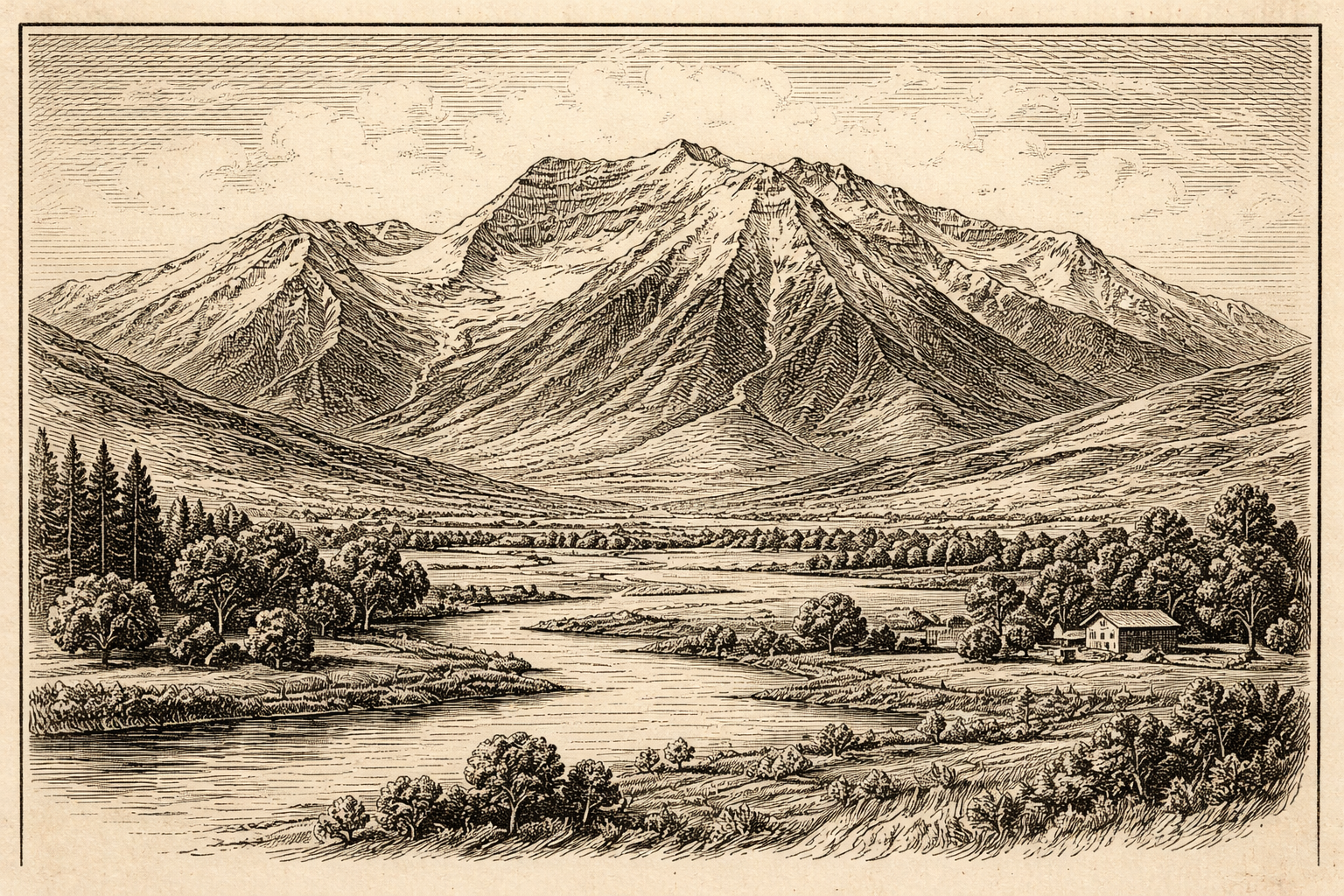 Mount Timpanogos vintage engraving